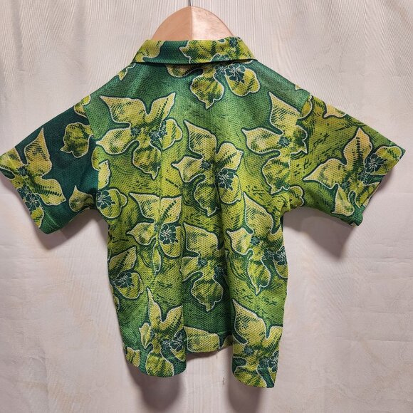 Faded Glory Hawaiian Button Up Shirt Toddler Boy 18M Green Hibiscus Short Sleeve - Picture 2 of 4